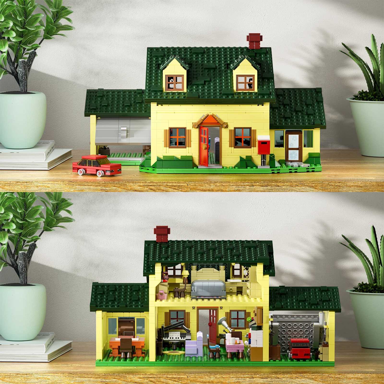 Free shipping 1256PCS Griffin Family Building Blocks Set Funny Valley Home Yellow Suburb House Model Bricks Toys Gifts for Kids Adults