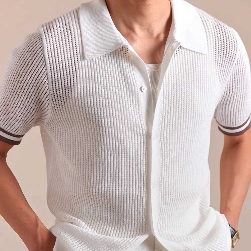 Summer Linen Cotton Blend Luxury Solid Transparent Shirt Short Sleeve See Through Button Up Shirt Mens Shirt Mens White Shirt W250509