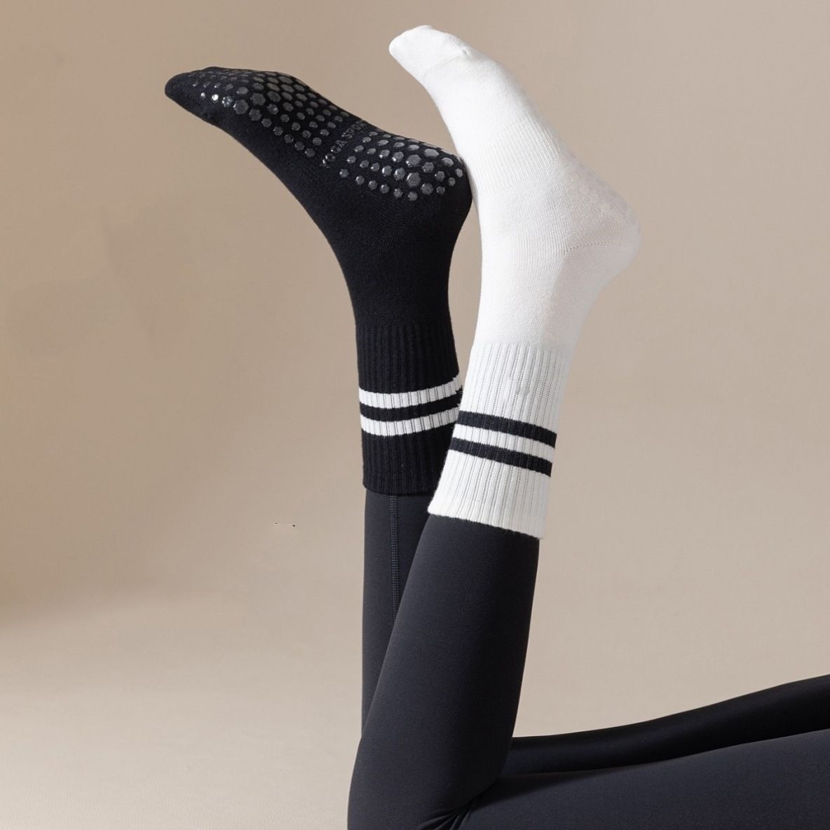 A252 Yoga Anti-slip Socks Women Middle Length Socks With Letters Fashion Striped Sock Stockings Long Stocking