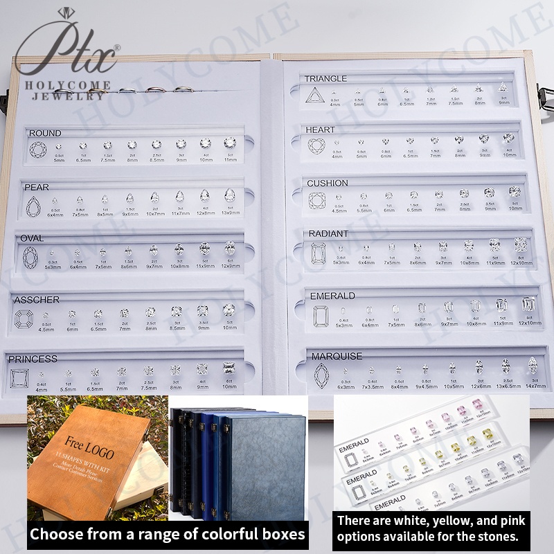 Professional Diamond Carat Size Measurement Chart Set 11 Shapes 7A CZ Gemstones Diamond Comparison Size Chart Cubic Zirconia Stone Jewelry Tools