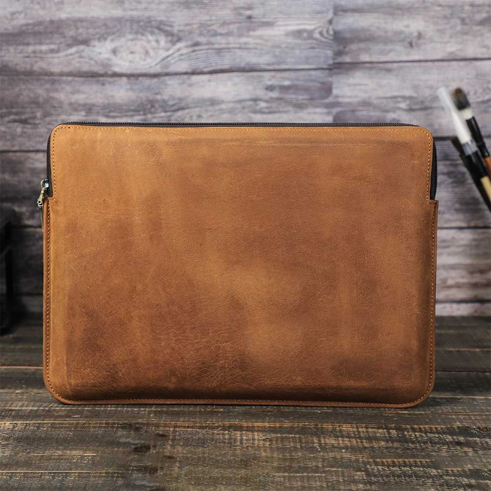 Crazy Horse Leather Laptop Sleeve for 14 inch book Pro / Air M1 M2 M3 2018-2024 XPS 13 Case with Zipper Z250509