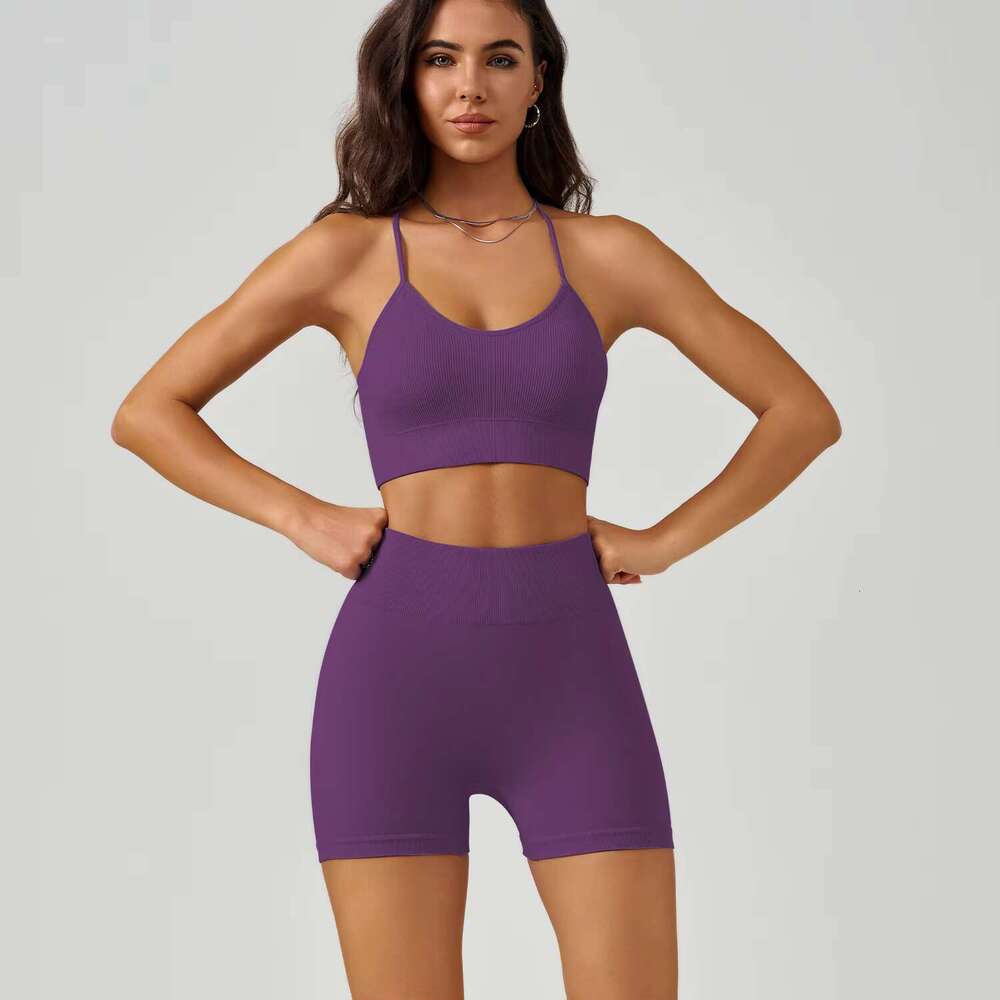 DHessentials Logo Fitness Clothing 2-pcs Women's Sports Seamless Yoga Bra Shorts Gym Set