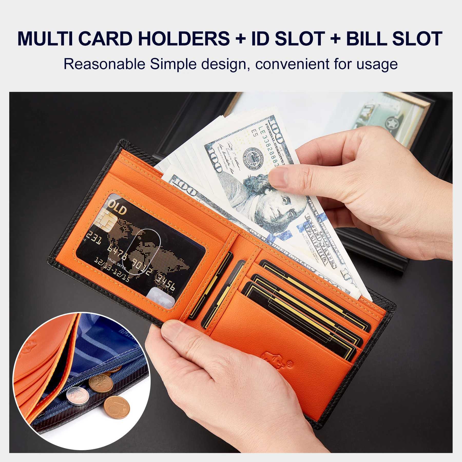 2024 Mens Carbon Fiber Short Wallet Designer RFID Block Card Clip Coin Pocket Wallet Gift Boyfriend Husband Father Z250509