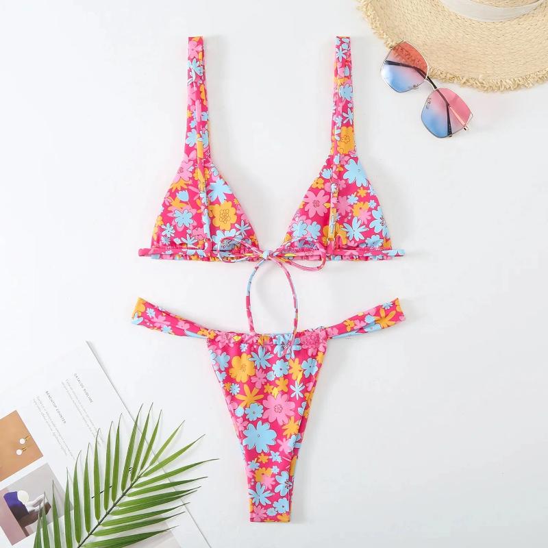 Women's Swimwear Of The Season Sexy Floral Pattern Bikini Set Separate Strap Design Fashionable Home Straight Hair Style