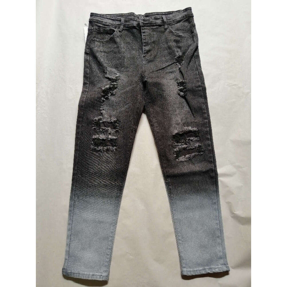 DHEssentials New Arrivals Mid-waist Men's Patchwork Skinny Tapered Wrinkle Fashion Streetwear Hole Jeans Pants Mens High Quality