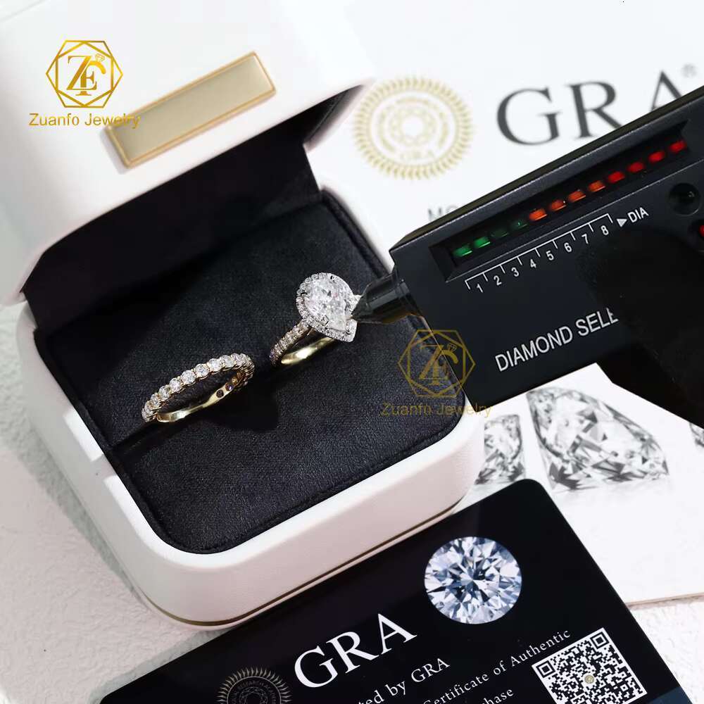 Custom 2ct Pear Cut 14K Gold Moissanite Diamond Eternity Band Ring High Quality Wedding Engagement Couple Rings