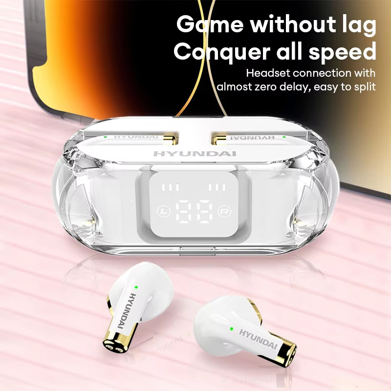 HYUNDAI Y09 Large Capacity Earbuds Wireless Bluetooth 5.4 Earphones Low Lantency HD Call Voice Power Display Headphones