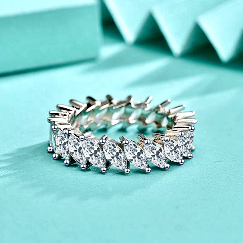 Marquise Zirconia Shaped Diamond Ring, 925 Sterling Silver Ring, Women's Closed Band Ring, European and American Style Fashion Wholesale