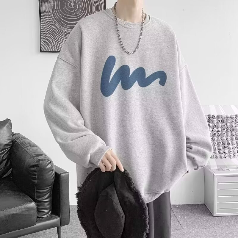 Men's hoodie 2024 new spring and autumn style round neck hooded trendy brand American casual loose long sleeved pullover base shirt