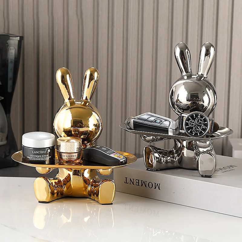 Sculpture Ceramics Colorf Plating Rabbit Storage Box He Living Ro Storage Tray Decorative Statue Bunny Ornament Y250509