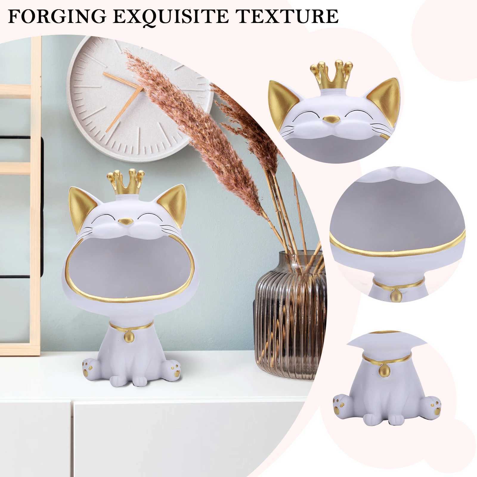 Lucky Cat Statue Live Ro Decorative Small Item Container Cute Desktop Storage Accessories Y250509