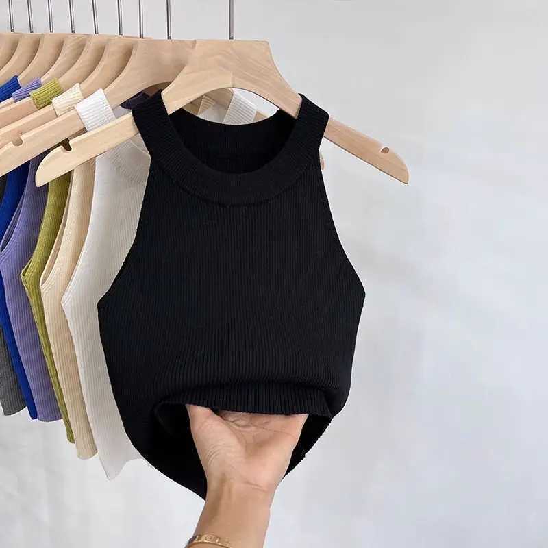 AOSSVIAO Women Solid Round Neck Ribbed Tank Top Camisole Women Summer Basic Elastic 2025 O Neck Solid Tank TopXJ250508