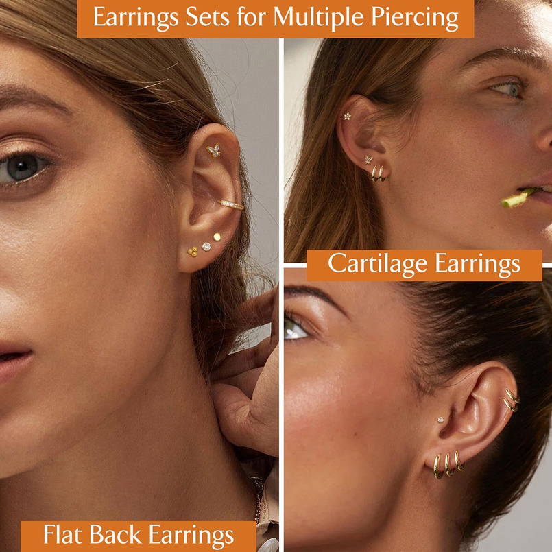 TUPMI Hypoallergenic Surgical Steel Earrings for Sensitive Ears 14K Gold Flat Back Earrings for Women Men Small Flatback Stud Hoop Cartilage Earring S