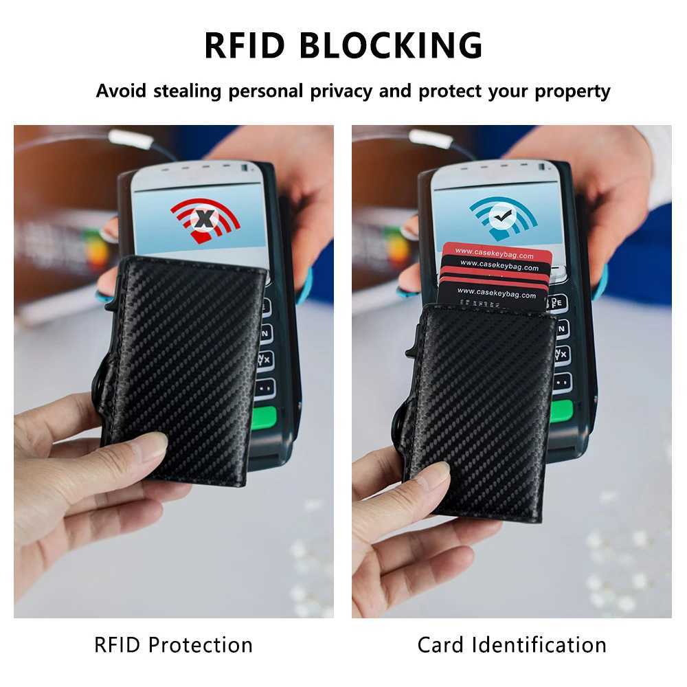 Carton carbon fiber protector card holder Tarjetero Hombre RFID leather single box smart wallet ultra-thin pop-up carton Z250509