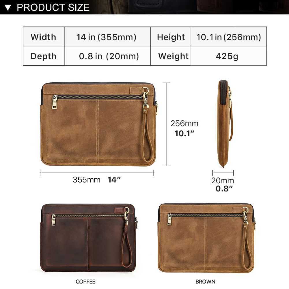 Crazy Horse Leather Laptop Sleeve for 14 inch book Pro / Air M1 M2 M3 2018-2024 XPS 13 Case with Zipper Z250509
