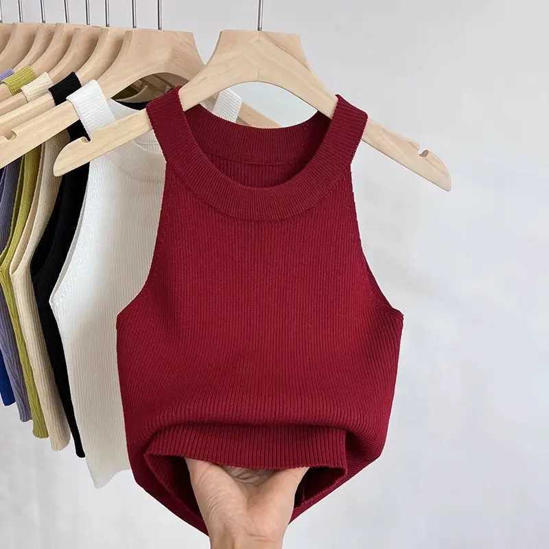AOSSVIAO Women Solid Round Neck Ribbed Tank Top Camisole Women Summer Basic Elastic 2025 O Neck Solid Tank TopXJ250508