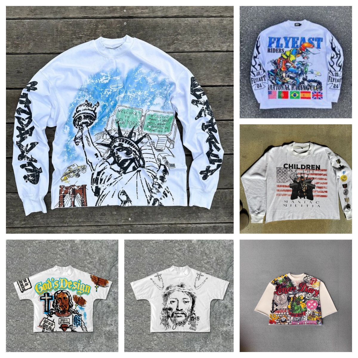 Designer Mens T Shirts American Retro Style Long Sleeve Black White Oversized Womens Gothic Graphic Y2k Tops Harajuku Shirt Men Clothing Hoodie Size S-3XL