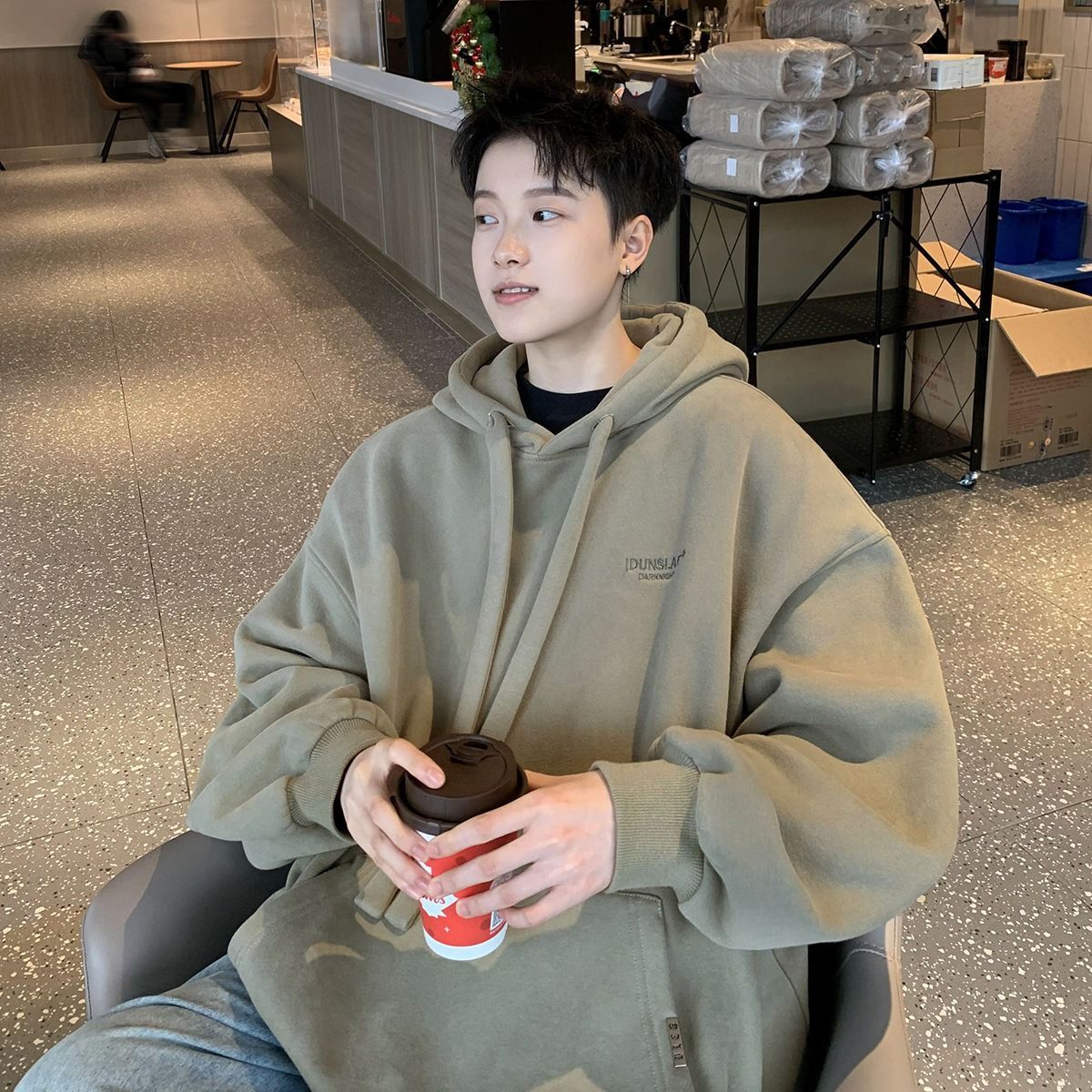 Spring and Autumn 2025 New Top American Trendy Boys Loose Coat Hoodie Enlarged