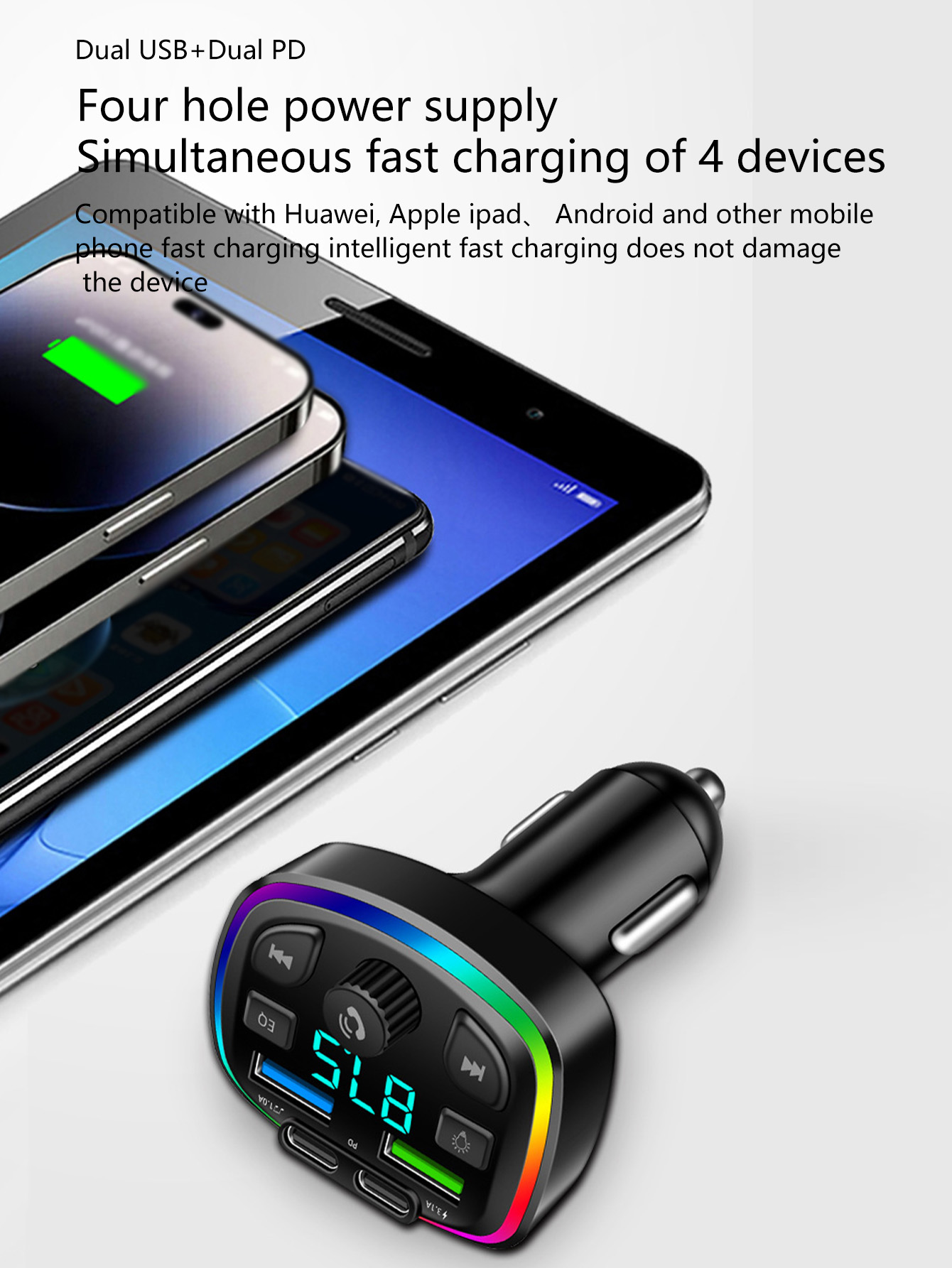 Car Bluetooth MP3 Player, Hands-free Calling with Voice Announcement, PD Fast Charging USB Flash Drive