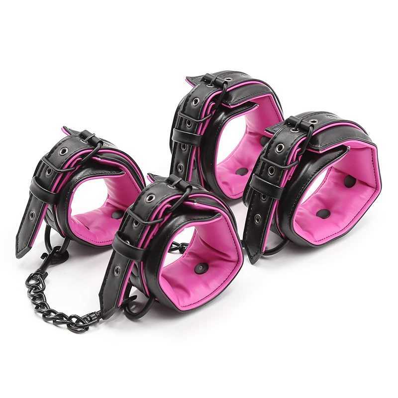 Sex Couple Leather Bdsm Bondage Set 3pcs Restraints Collars Ankle Cuff Handcuffs For Sex Bondage Set Sex Toys For Women Adults W250509