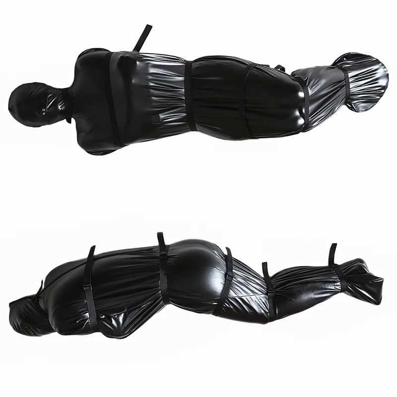 Thierry Full Body Bondage Unisex Mummy Bag Patent Leather Sex Sleeping Bag SM Products Bodysuit Halloween Cosplay W250509
