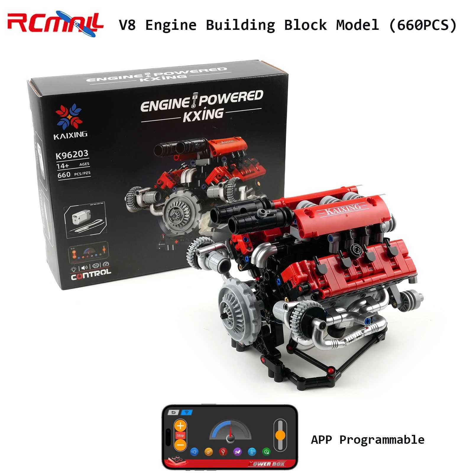 APP Programmable Motorized V8 Engine Building Block Model Set with LED Light Assembly Technical Brick Toys for Gift (660PCS) X250509