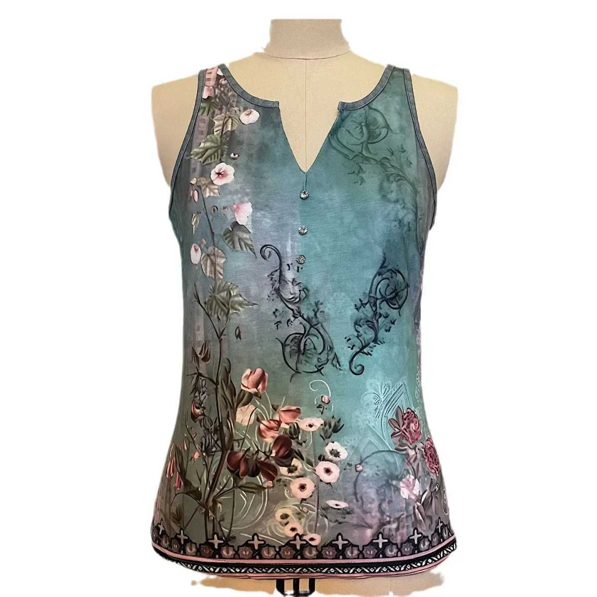 2024 New Casual Small Vest T-shirt Suspenders Woman Clothes Fashion V-neck Painted Grace Top Ladies Tank Top Camisole for SummerXJ250508