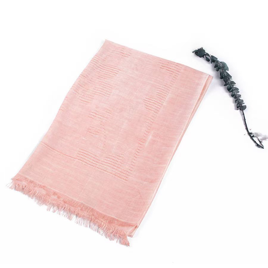 T663 Spring and Autumn Thin Hollow Cotton and Linen Scarf Fashion Solid Color Tassel Shawl Long Decorative Women's Scarf