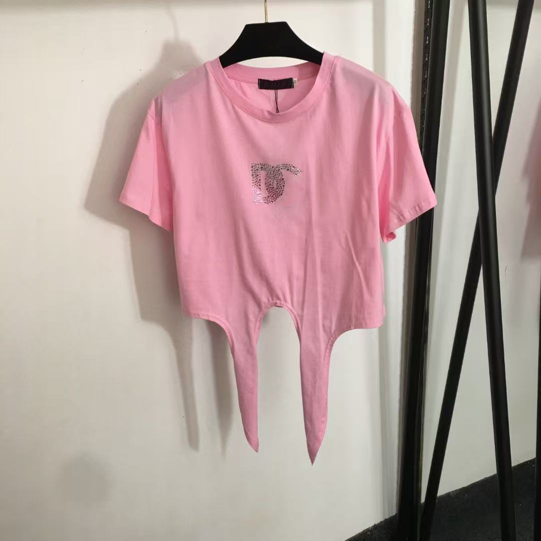 New hot stamping logo series waist cinched short sleeved T-shirt white pink black S-XL