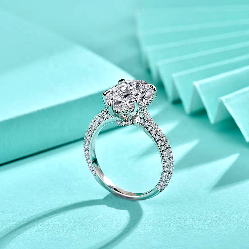 925 Sterling Silver Teardrop Shape Zirconia Ring for Women, Bold Statement Solitaire Diamond Ring, White Gold 5-Prong Engagement Jewelry