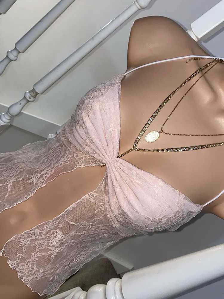 Flower crop top y2k aesthetic spaghetti shoulder strap sleeveless lace vest womens camisole vestXJ250508