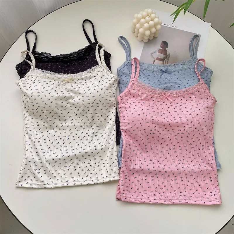 Summer Print Crop Tops for Women Bow Lace Camisole Sexy Backless Vest with Padded Basic Tank Top Bm Style Camis Y2k StreetwearXJ250508