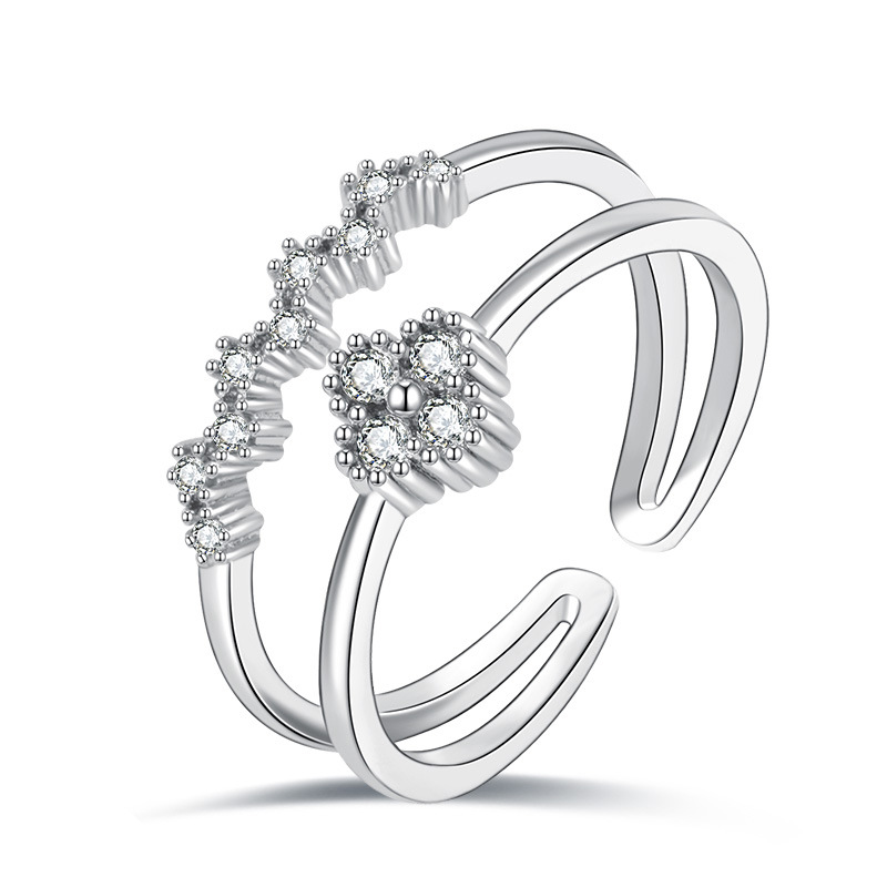 Free shipping Sweet clover designer ring for women girls s sier ic simple double row dia sparkling crystal band rings jewelry Free shipping