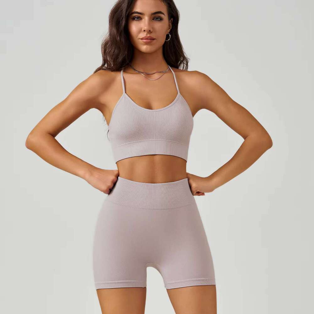 DHessentials Logo Fitness Clothing 2-pcs Women's Sports Seamless Yoga Bra Shorts Gym Set