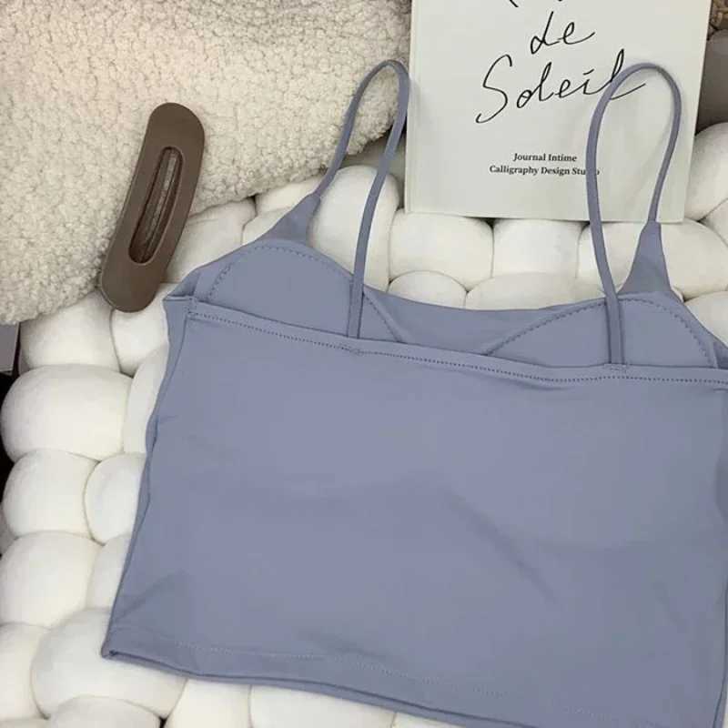 2024 Summer Bra Top Sexy Women Ice Silk Crop Top Seamless Tube Tops Camisole Underwear Korean Fashion Solid Padded Bralette VestXJ250508
