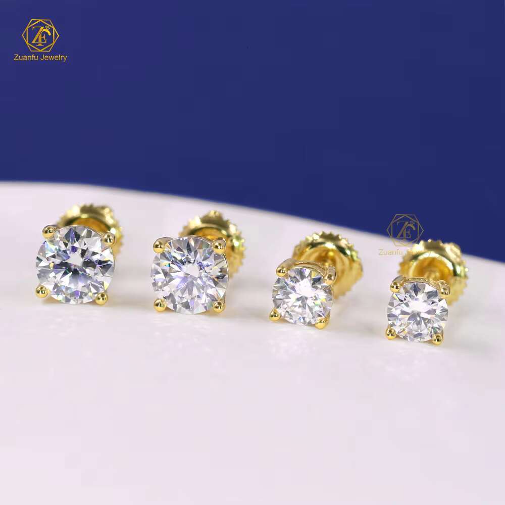 RTS Moissanite Diamond Earrings 5mm 6.5mm 8mm Screw Back 10K 14K Gold Plated D VVS Moissanites Ear Jewelry 925 Silver