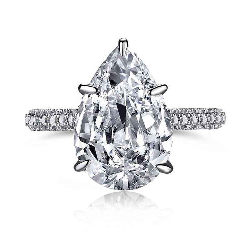 925 Sterling Silver Teardrop Shape Zirconia Ring for Women, Bold Statement Solitaire Diamond Ring, White Gold 5-Prong Engagement Jewelry
