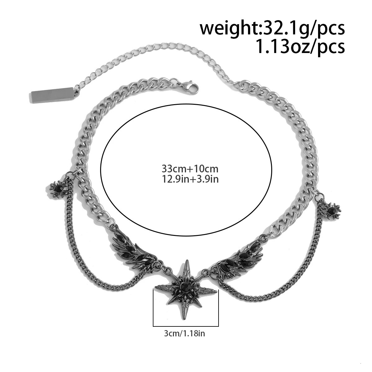 England Hip Hop Geometric Octagonal Star Wing Pendant Choker Necklace Goth Stainless Steel Chain Grunge Jewelry Steampunk Men 250509