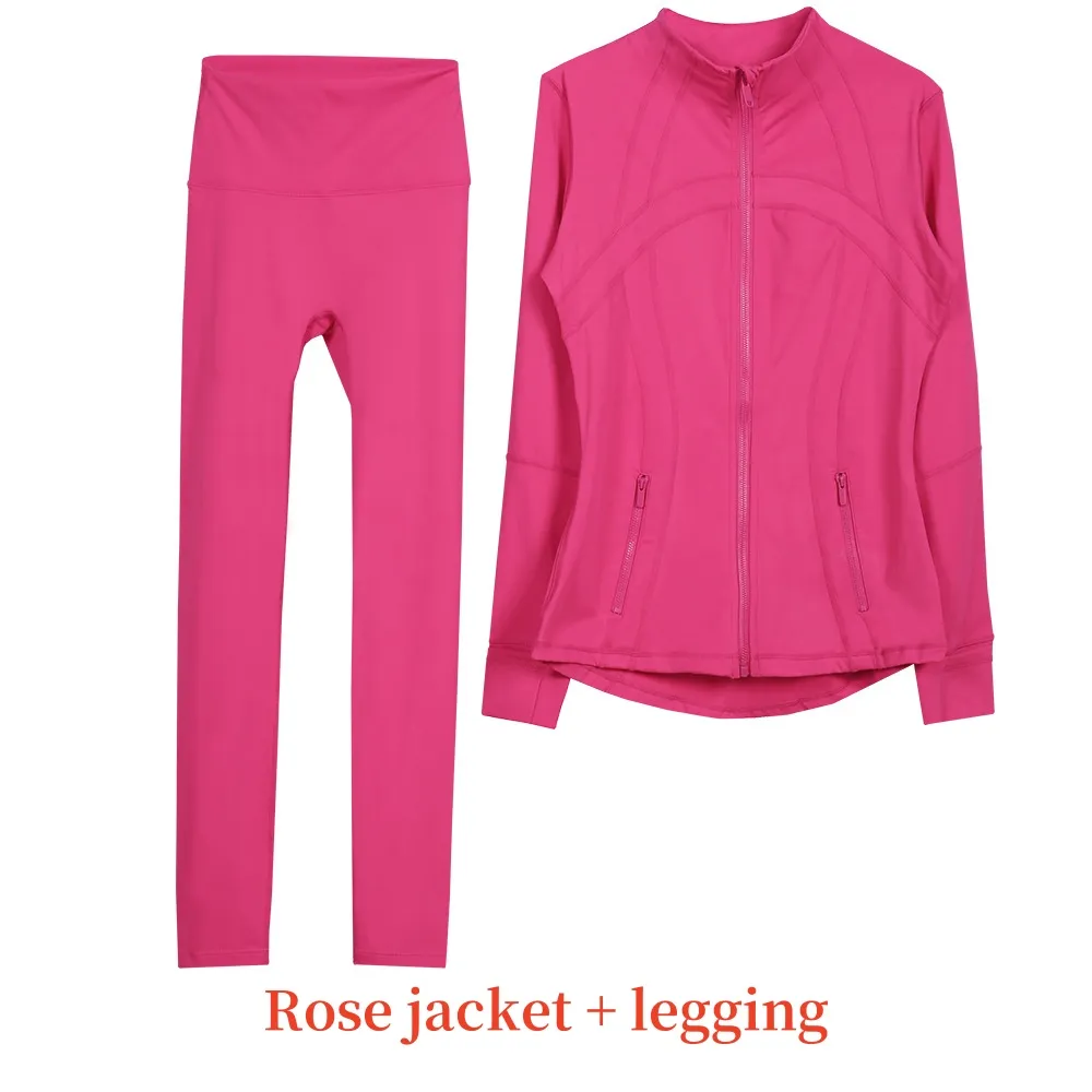 Women Designer Jacke Set Gym Set Short Yoga Jacket Workout Elastic Waist Leggings Fiess Quick Dry Fiess Activewear Sweatshirt Zip Up Sportwear