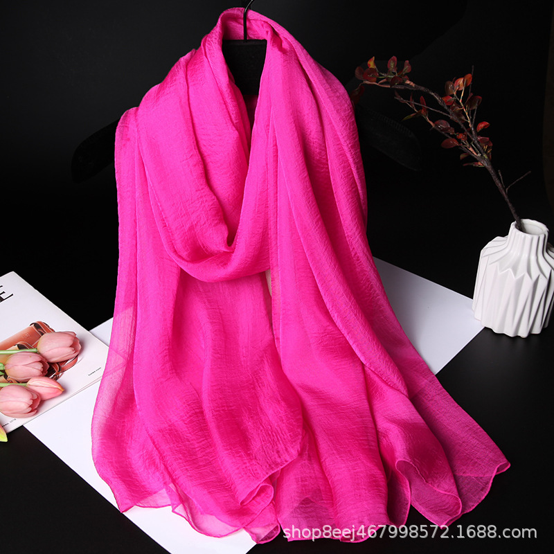 K669 Bright rose red silk scarf for women, travel vacation photo shawl, beach sunshade, windproof and sun-proof beach towel