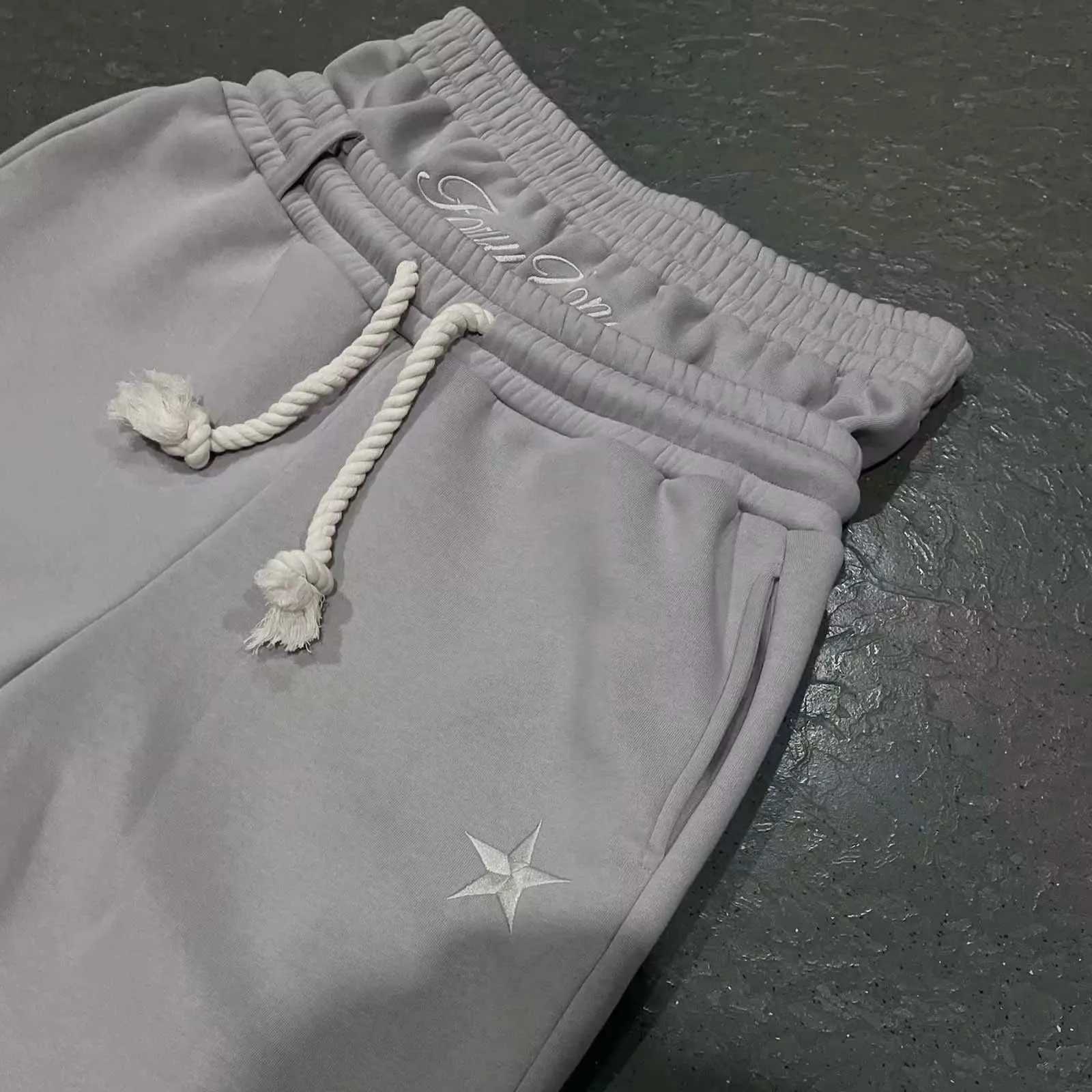 Double Waisted Men Baggy Sweatpants Streetwear Drawstring Wide Leg Pants Star Letter Loose TrousersT250509