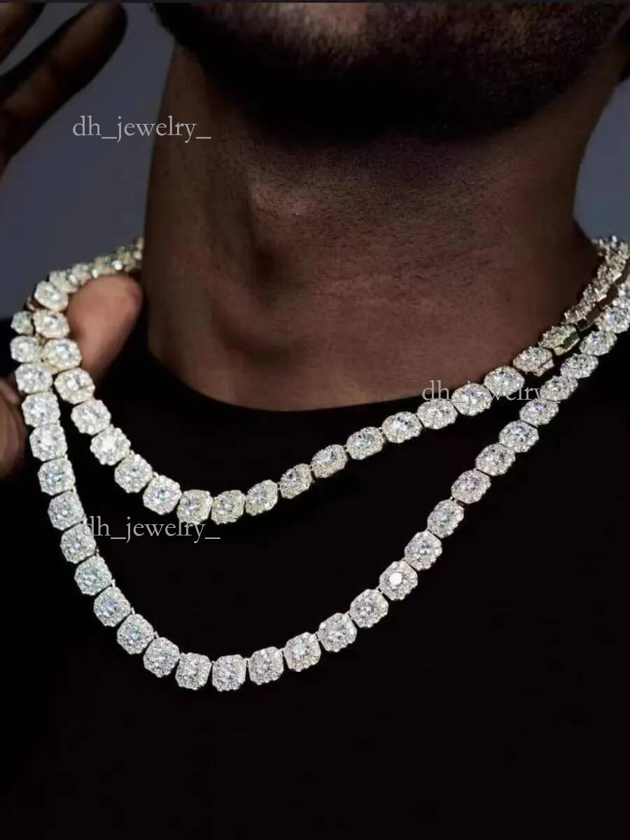 Necklace bracelet Moissanite Dia Custom Vvs Cuban Link S Sier 10mm Large Tennis Chain Solid Back Hiphop