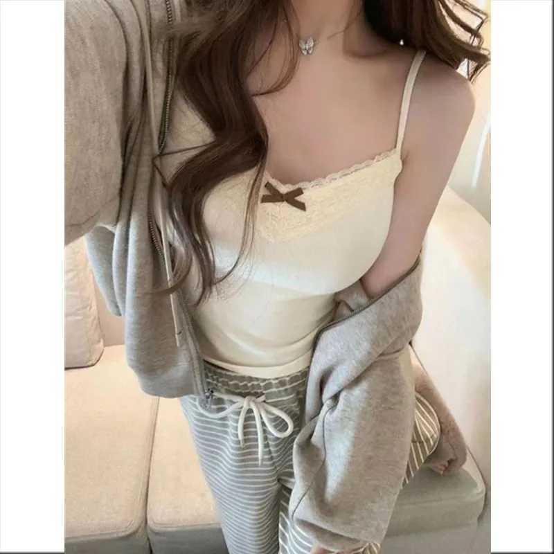 Womens tank top sexy bow sleeveless tight corset top with chest cushion sweet lace patch cropped top summer slim and elegant tank topXJ250508