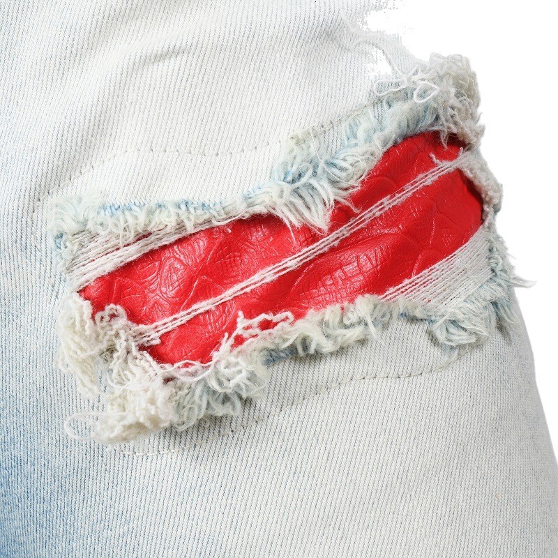 New trendy jeans, straight leg embroidered gold snake slim fit pants, high street men's pants