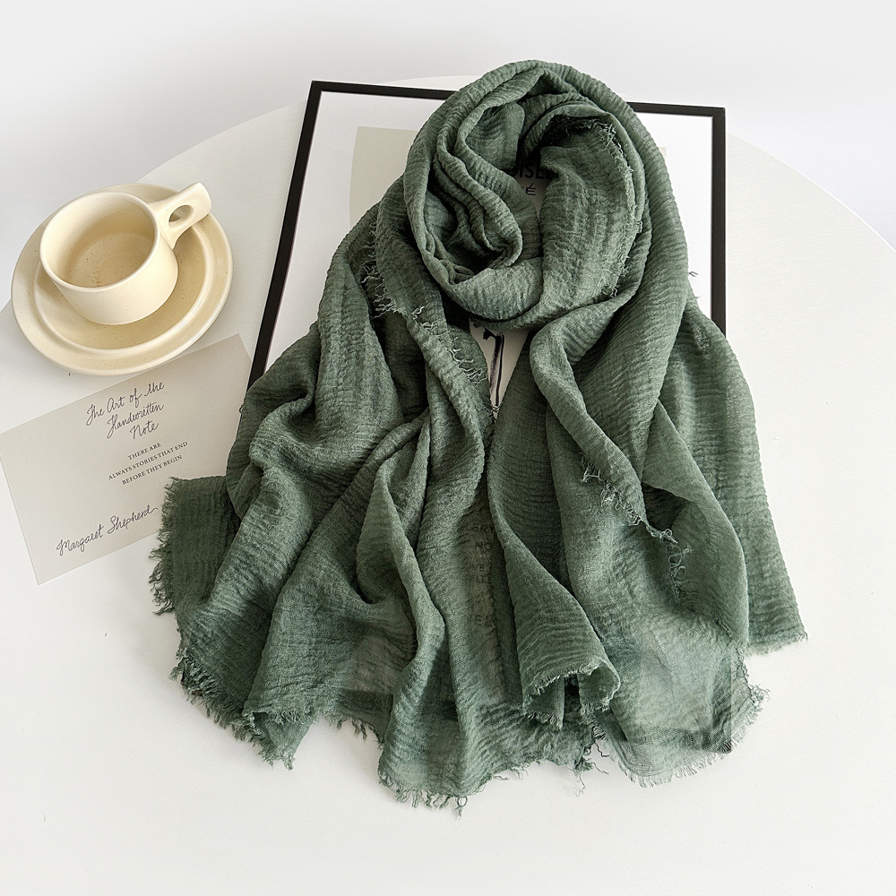 K661 Pure color cotton and linen scarf 2023 autumn and winter new women's silk scarf retro monochrome medium long scarf decorative long shawl who
