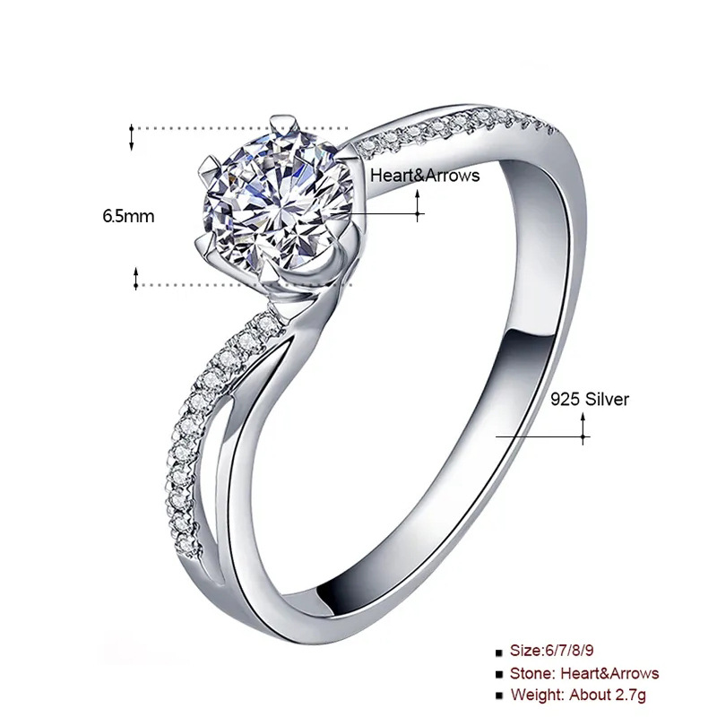 925 Sterling Silver Six-Prong Twist Band Ring, Elegant Closed-End Design, Ins-Style Women's Ring