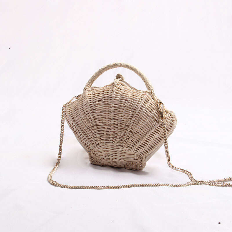 Beach Bag New Shell Shaped Chain Small Rattan Women S Ins Single Shoulder Hand Held Beach Vacation Bag Grass Woven Bag KQ