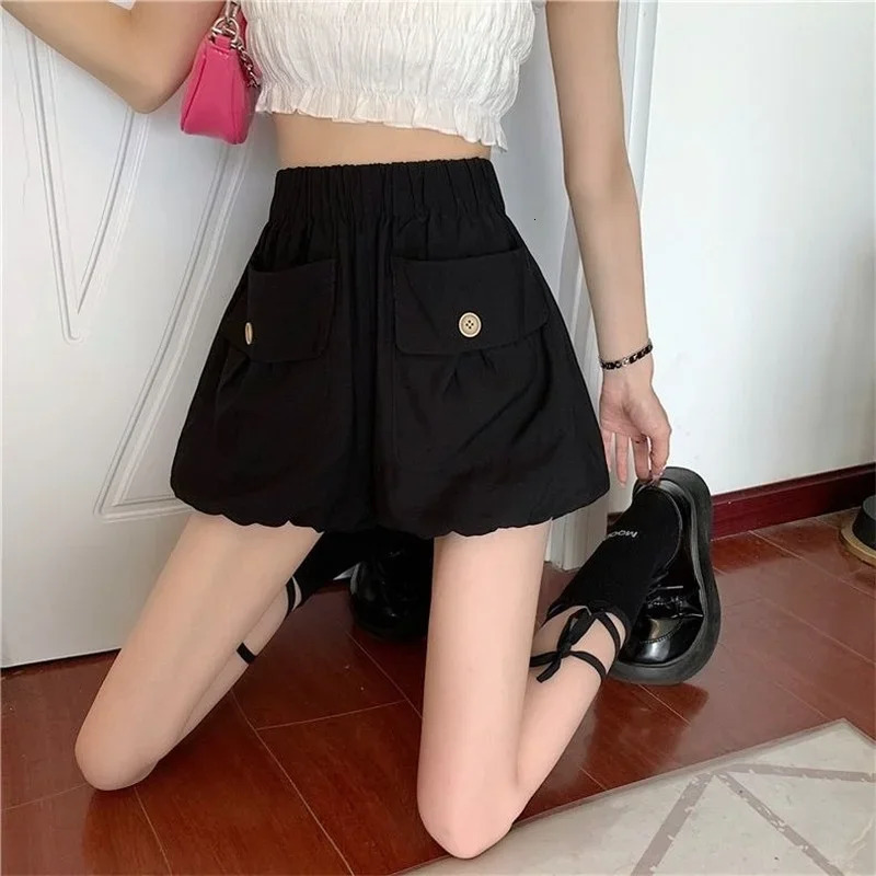 Pumpkin lantern shorts for women spring summer 2025 style elastic high waisted loose fit small casual fluffy pants 250506Z