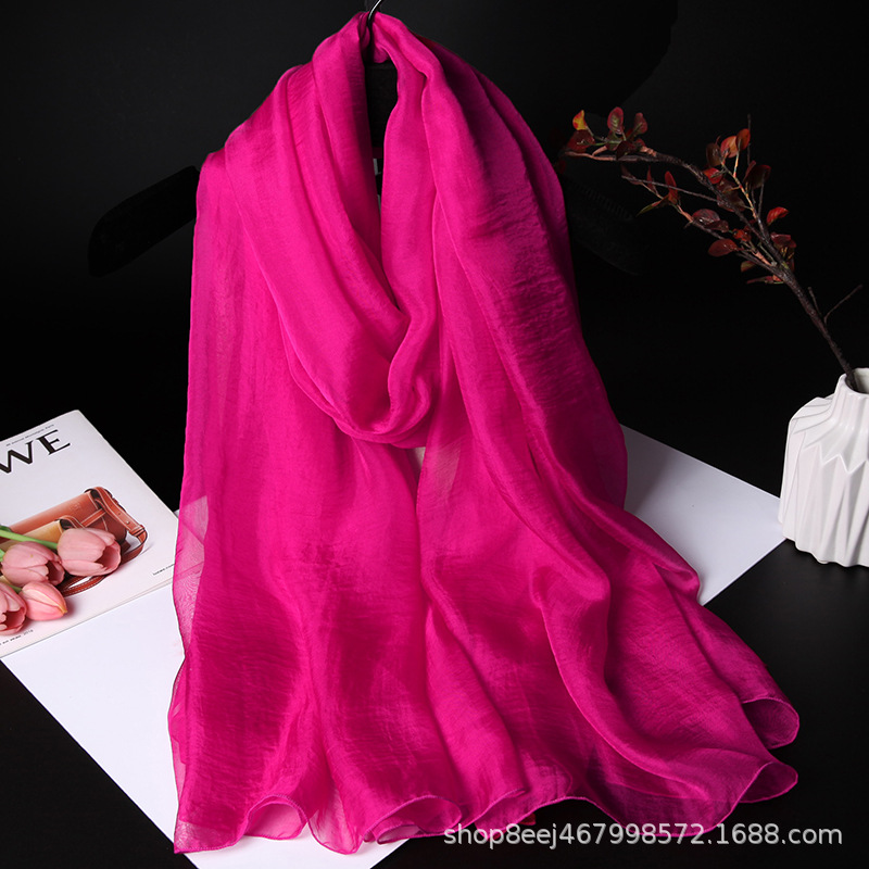 K669 Bright rose red silk scarf for women, travel vacation photo shawl, beach sunshade, windproof and sun-proof beach towel