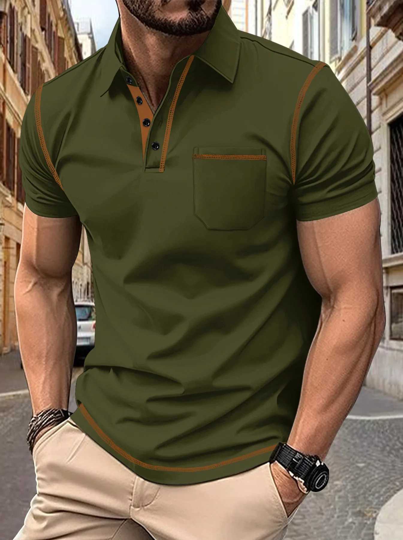 Men Polo Men Shirt Short Sleeve Polo Shirt Contrast Color Polo New Clothing Summer Streetwear Casual Fashion Men tops Z250509-1
